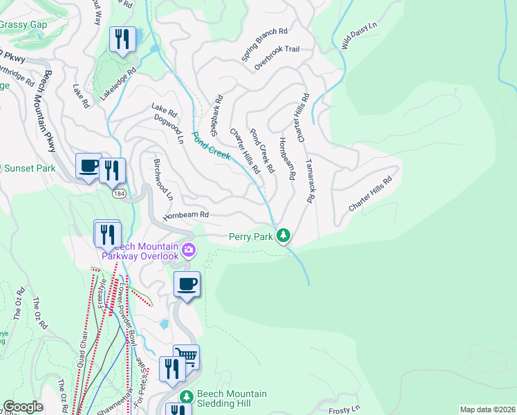map of restaurants, bars, coffee shops, grocery stores, and more near 104 Pond Creek Rd in Beech Mountain