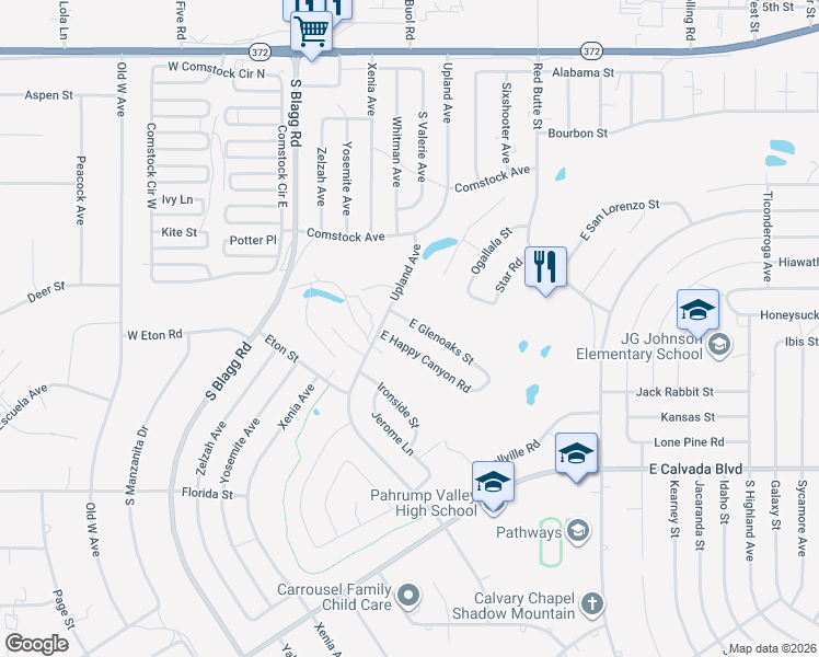 map of restaurants, bars, coffee shops, grocery stores, and more near 251 East Glenoaks Street in Pahrump