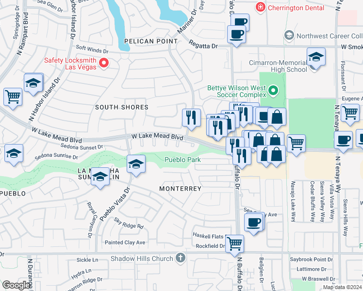 map of restaurants, bars, coffee shops, grocery stores, and more near 1908 Mountain Hills Court in Las Vegas