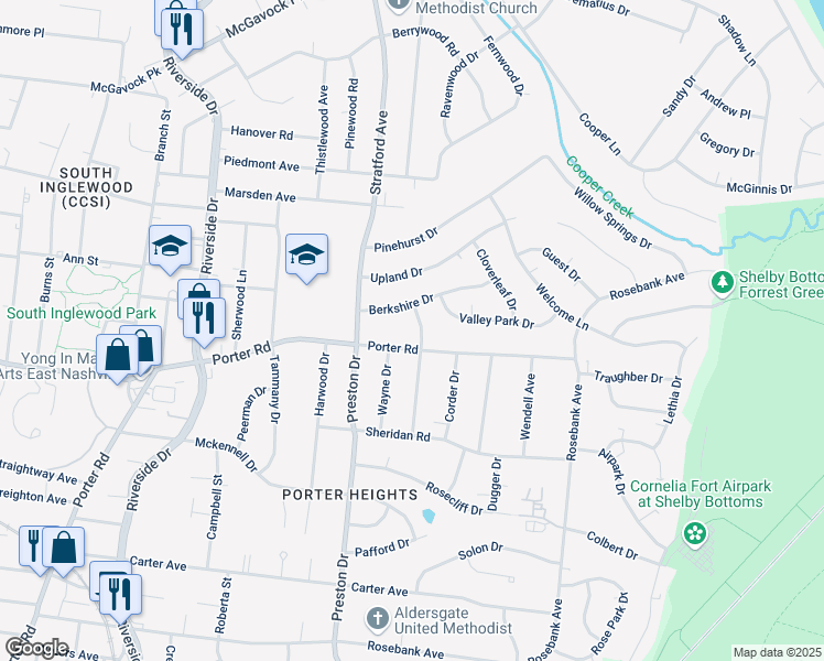 map of restaurants, bars, coffee shops, grocery stores, and more near 1804 Hayden Drive in Nashville