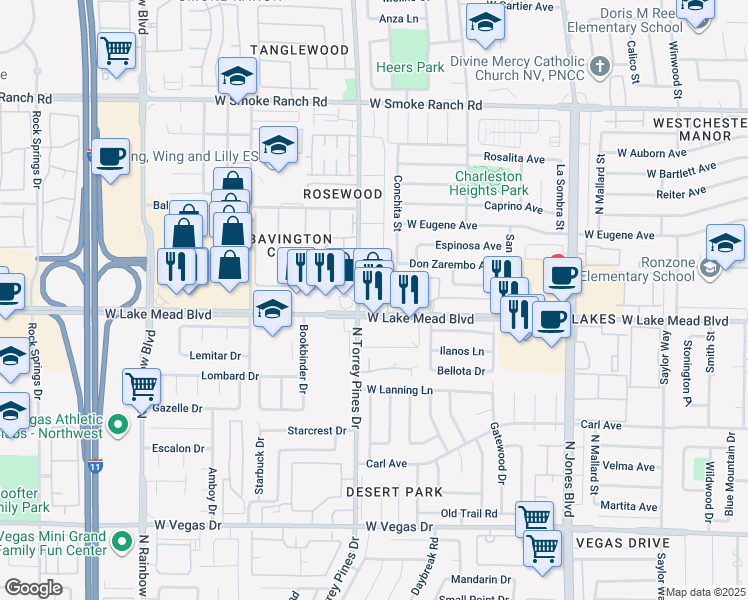 map of restaurants, bars, coffee shops, grocery stores, and more near in Las Vegas