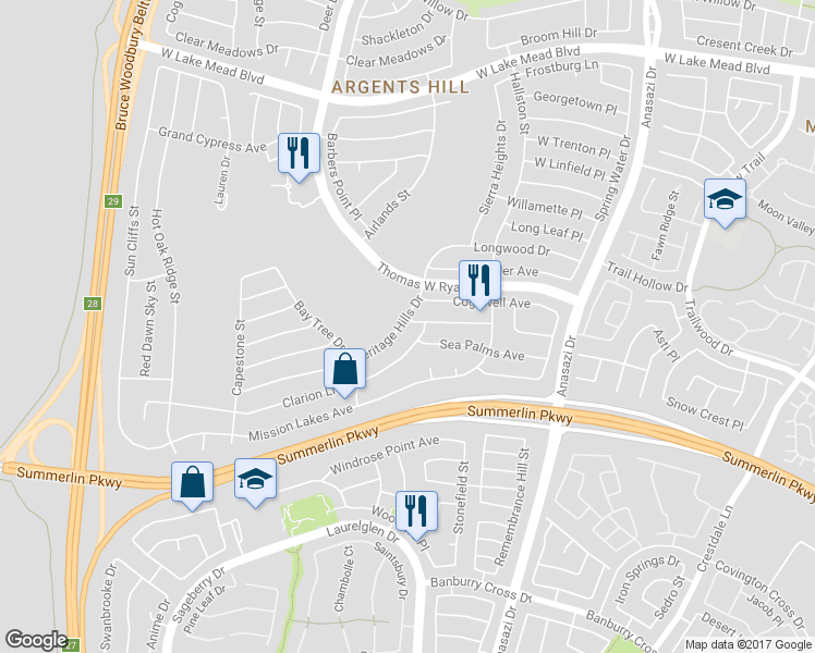 map of restaurants, bars, coffee shops, grocery stores, and more near 10621 Heritage Hills Drive in Las Vegas