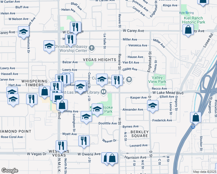 map of restaurants, bars, coffee shops, grocery stores, and more near 875 Hart Avenue in Las Vegas