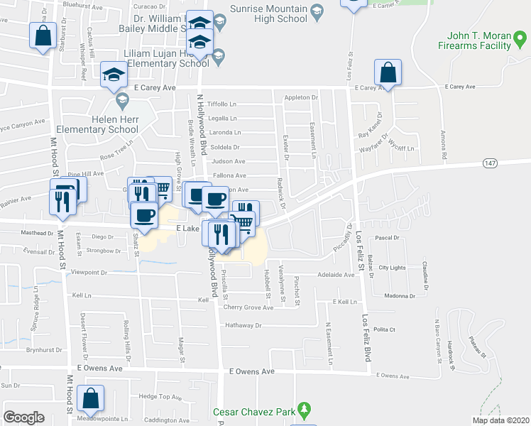 map of restaurants, bars, coffee shops, grocery stores, and more near 6800 East Lake Mead Boulevard in Las Vegas