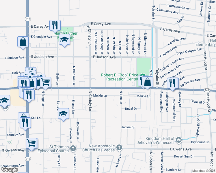 map of restaurants, bars, coffee shops, grocery stores, and more near 2014 Castleberry Lane in Las Vegas