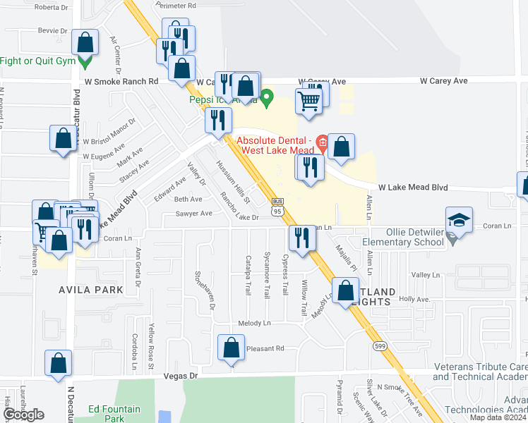 map of restaurants, bars, coffee shops, grocery stores, and more near 2011 Sue Court in Las Vegas