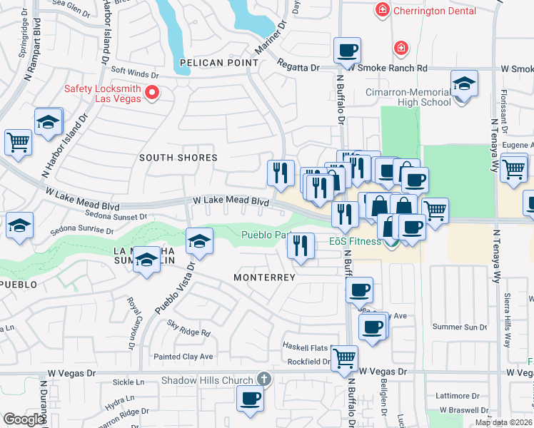 map of restaurants, bars, coffee shops, grocery stores, and more near in Las Vegas