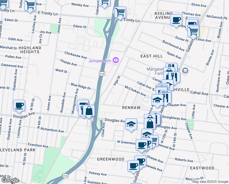 map of restaurants, bars, coffee shops, grocery stores, and more near 908 McClurkan Avenue in Nashville