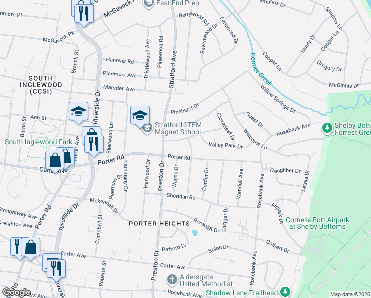 map of restaurants, bars, coffee shops, grocery stores, and more near 1804 Hayden Drive in Nashville