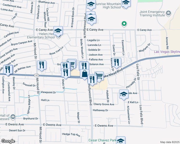 map of restaurants, bars, coffee shops, grocery stores, and more near 6800 East Lake Mead Boulevard in Las Vegas