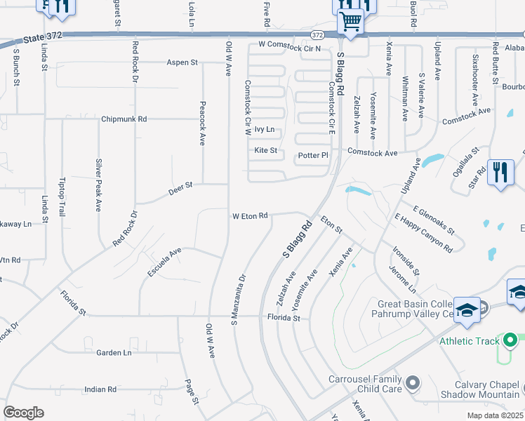 map of restaurants, bars, coffee shops, grocery stores, and more near 200 West Eton Road in Pahrump