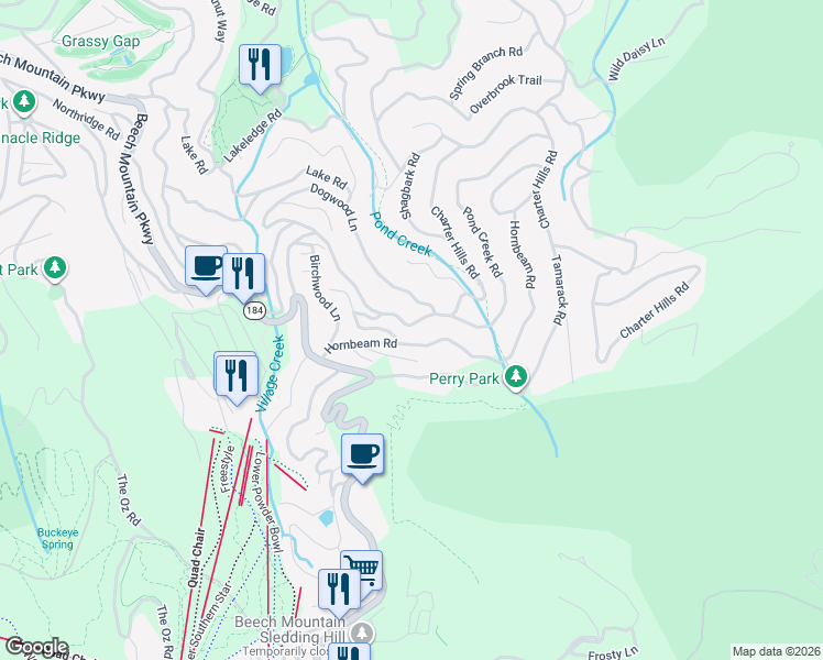 map of restaurants, bars, coffee shops, grocery stores, and more near 234 Charter Hills Road in Beech Mountain