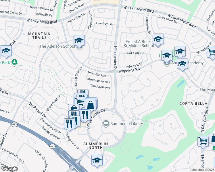 map of restaurants, bars, coffee shops, grocery stores, and more near 9416 Cloudcroft Avenue in Las Vegas