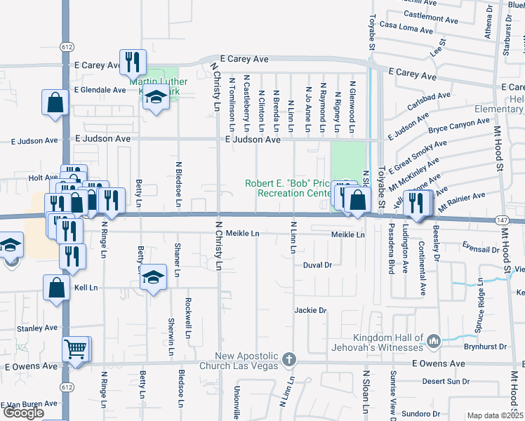 map of restaurants, bars, coffee shops, grocery stores, and more near 2014 Castleberry Lane in Las Vegas