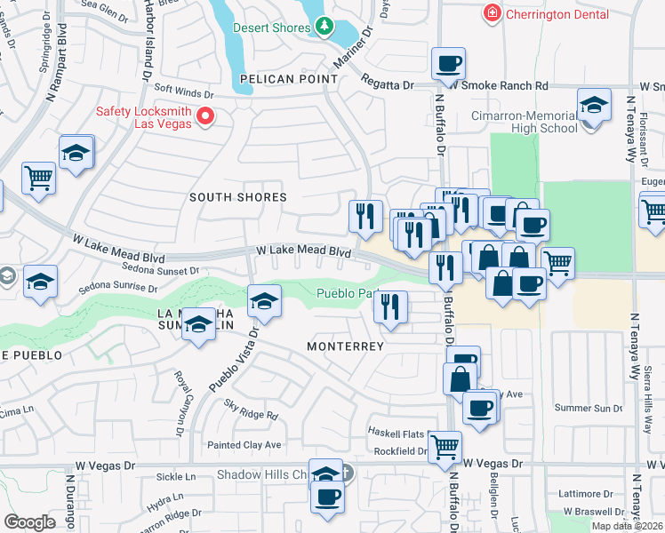 map of restaurants, bars, coffee shops, grocery stores, and more near 1909 Mountain Hills Court in Las Vegas