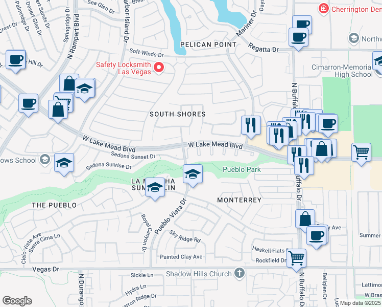 map of restaurants, bars, coffee shops, grocery stores, and more near 1908 Tierra Vista Drive in Las Vegas