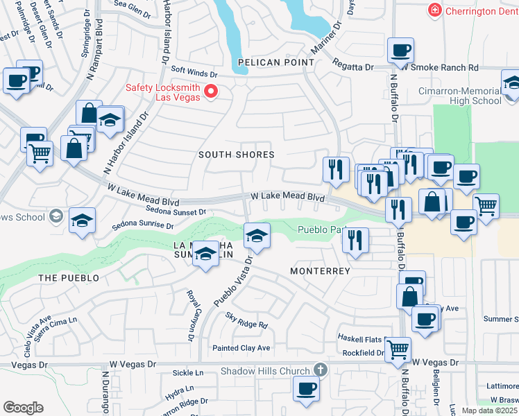 map of restaurants, bars, coffee shops, grocery stores, and more near 1909 Villa Palms Court in Las Vegas