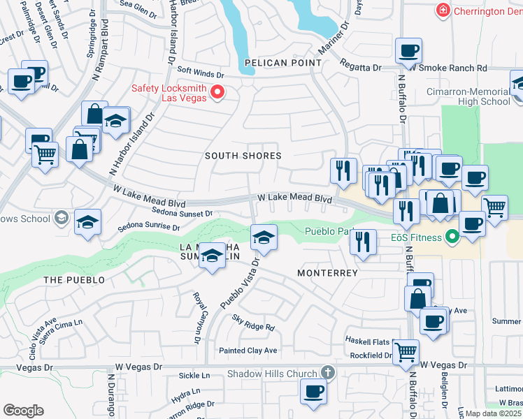 map of restaurants, bars, coffee shops, grocery stores, and more near 1908 Tierra Vista Drive in Las Vegas