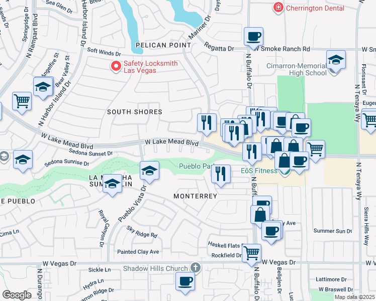 map of restaurants, bars, coffee shops, grocery stores, and more near 1909 Mountain Hills Court in Las Vegas