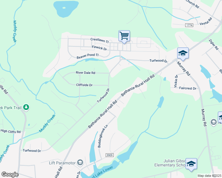 map of restaurants, bars, coffee shops, grocery stores, and more near 1600 Turfwood Drive in Pfafftown