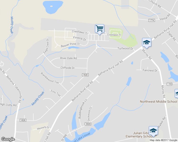 map of restaurants, bars, coffee shops, grocery stores, and more near 1600 Turfwood Dr in Pfafftown