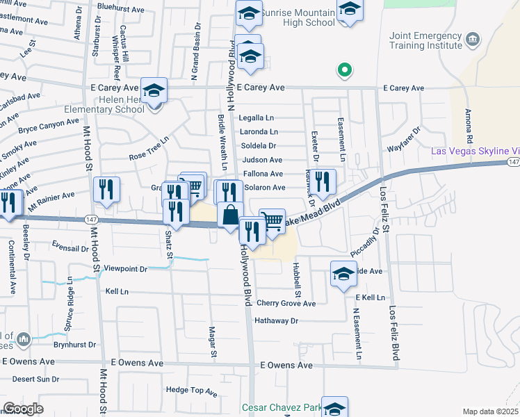 map of restaurants, bars, coffee shops, grocery stores, and more near in Las Vegas