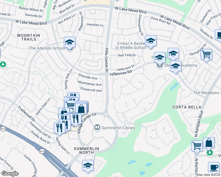 map of restaurants, bars, coffee shops, grocery stores, and more near 2025 Grouse Street in Las Vegas