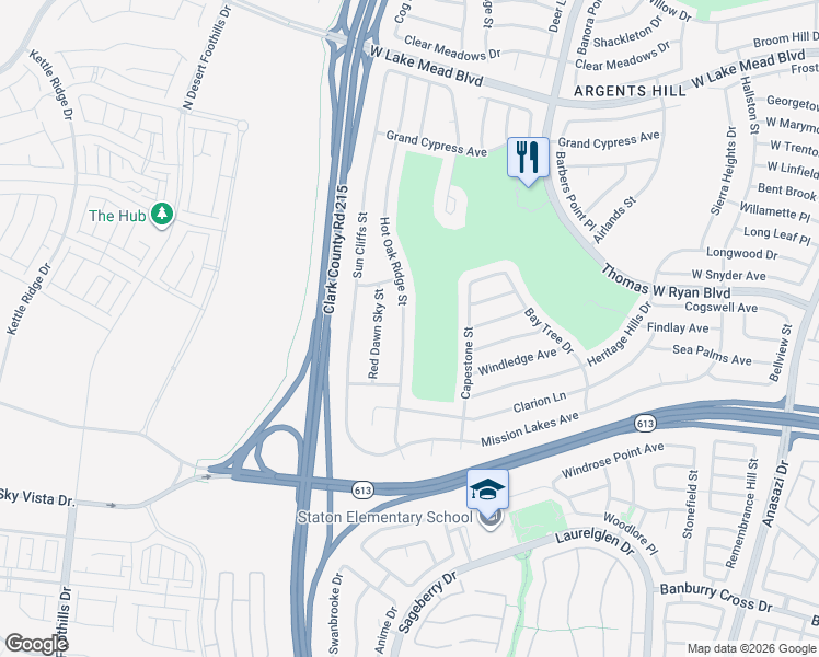 map of restaurants, bars, coffee shops, grocery stores, and more near 2108 Hot Oak Ridge Street in Las Vegas