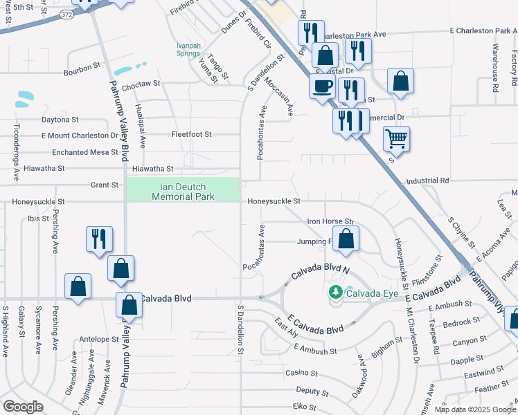 map of restaurants, bars, coffee shops, grocery stores, and more near 1841 Honeysuckle Street in Pahrump