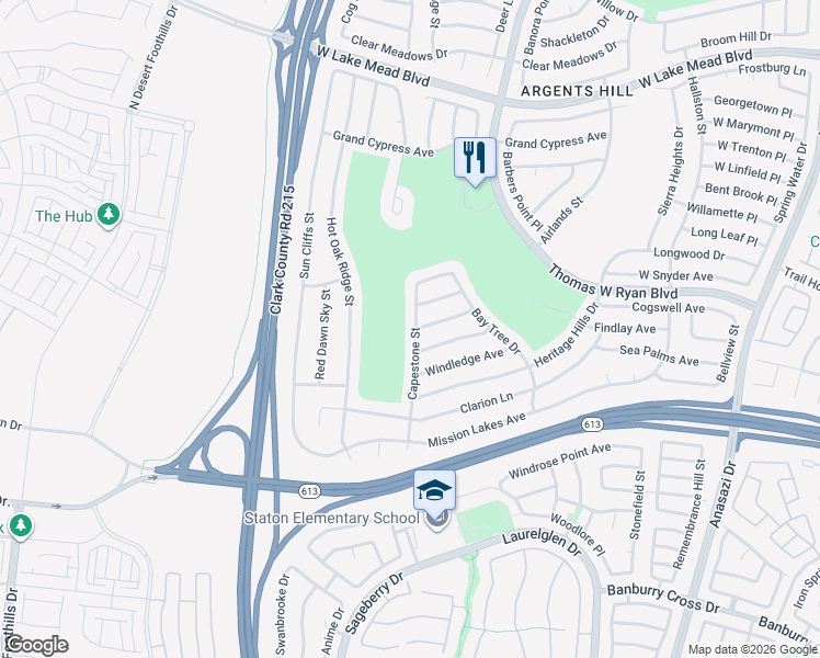 map of restaurants, bars, coffee shops, grocery stores, and more near 2111 Capestone Street in Las Vegas