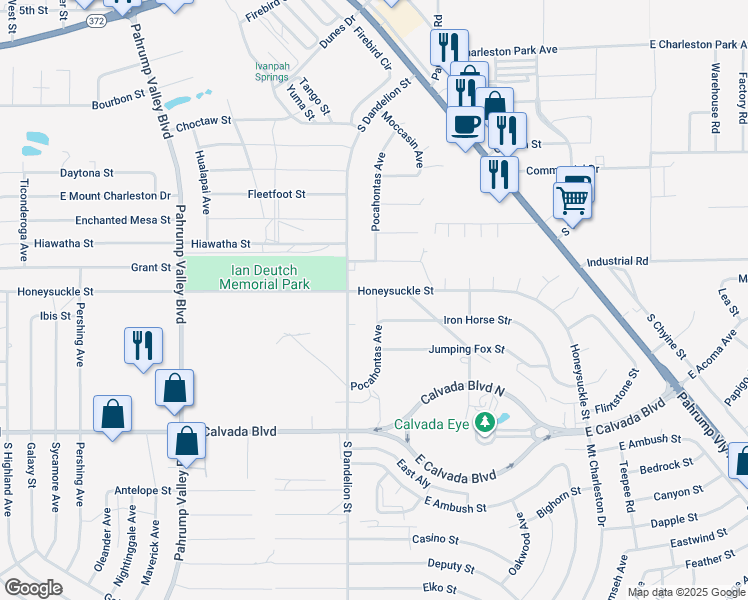 map of restaurants, bars, coffee shops, grocery stores, and more near 1841 Honeysuckle Street in Pahrump