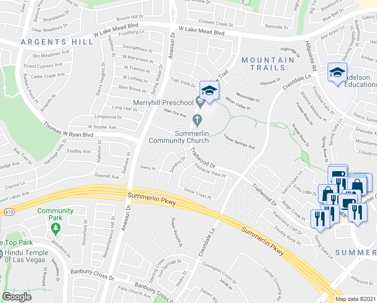 map of restaurants, bars, coffee shops, grocery stores, and more near 2012 Riva Del Garda Place in Las Vegas