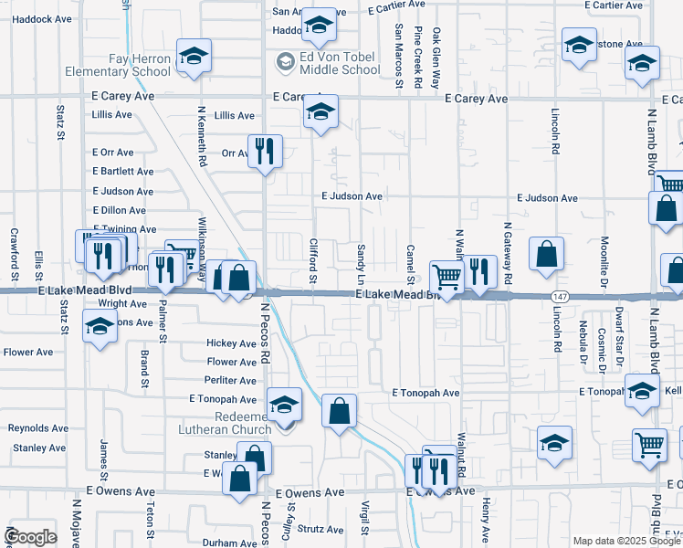 map of restaurants, bars, coffee shops, grocery stores, and more near 120 North Covey Lane in Las Vegas