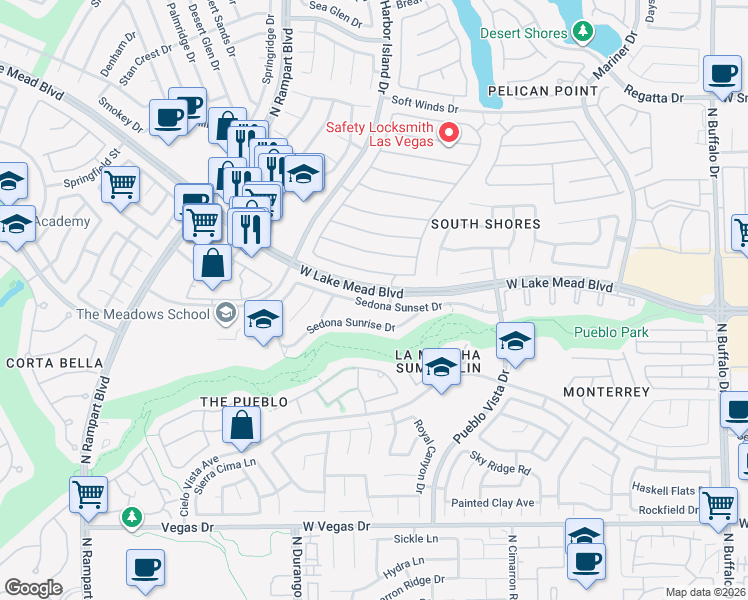 map of restaurants, bars, coffee shops, grocery stores, and more near 8204 Sedona Sunset Drive in Las Vegas