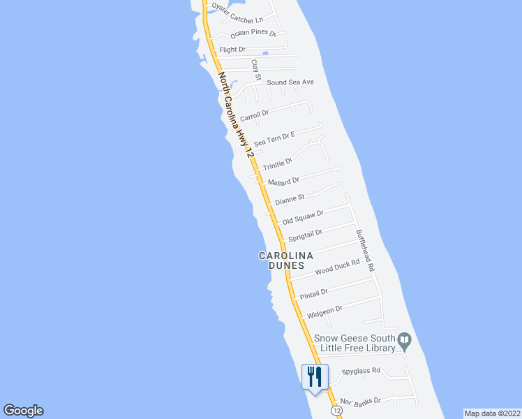 map of restaurants, bars, coffee shops, grocery stores, and more near 1388 Duck Rd in Kitty Hawk