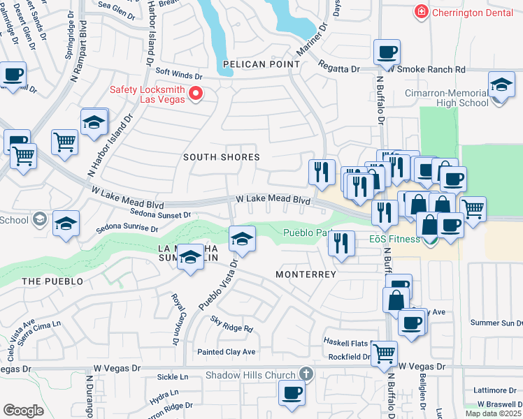 map of restaurants, bars, coffee shops, grocery stores, and more near 1909 Desert Falls Court in Las Vegas