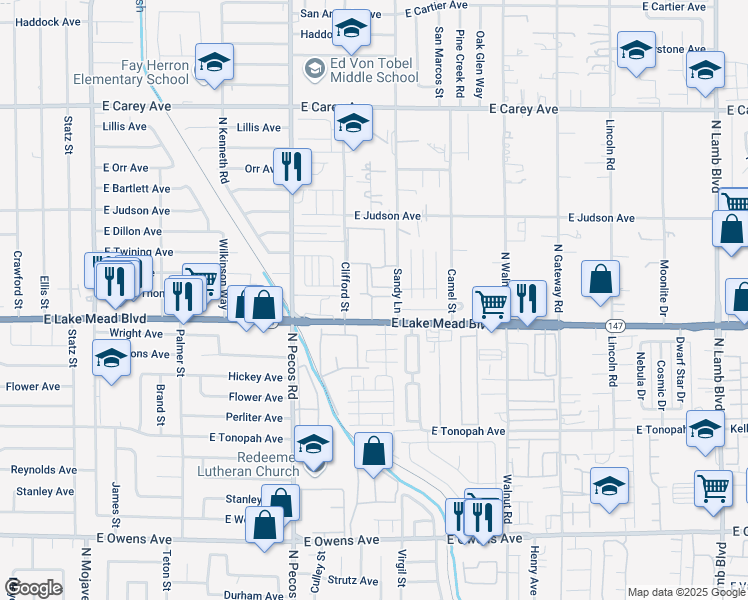 map of restaurants, bars, coffee shops, grocery stores, and more near 120 North Covey Lane in Las Vegas