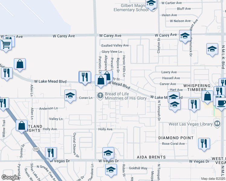 map of restaurants, bars, coffee shops, grocery stores, and more near 91 Victor Way in Las Vegas