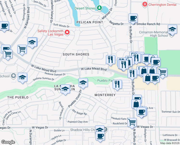 map of restaurants, bars, coffee shops, grocery stores, and more near 1909 Desert Falls Court in Las Vegas