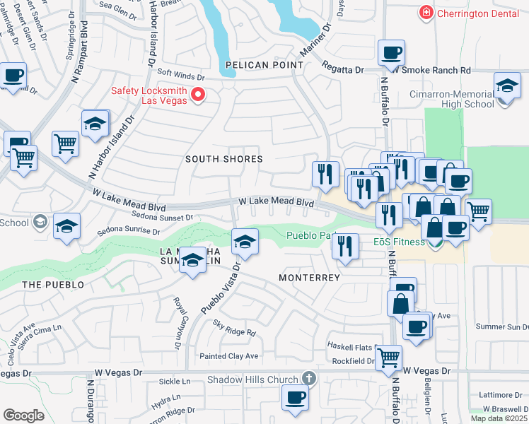 map of restaurants, bars, coffee shops, grocery stores, and more near 1901 Desert Falls Court in Las Vegas