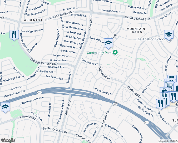 map of restaurants, bars, coffee shops, grocery stores, and more near 1989 Verbania Drive in Las Vegas