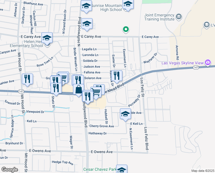 map of restaurants, bars, coffee shops, grocery stores, and more near 6800 East Lake Mead Boulevard in Las Vegas