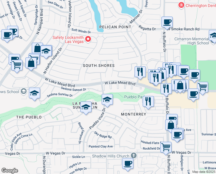 map of restaurants, bars, coffee shops, grocery stores, and more near 1909 Villa Palms Court in Las Vegas