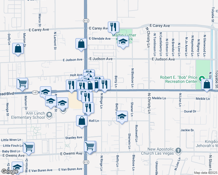 map of restaurants, bars, coffee shops, grocery stores, and more near 1 Parkasa Drive in Las Vegas