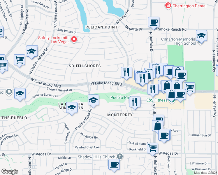 map of restaurants, bars, coffee shops, grocery stores, and more near 1901 Desert Falls Court in Las Vegas