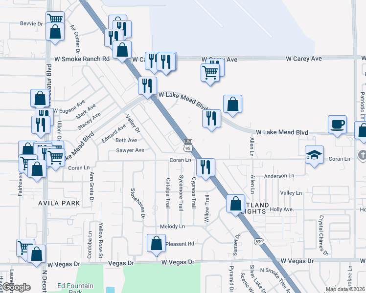 map of restaurants, bars, coffee shops, grocery stores, and more near 2011 Sue Court in Las Vegas