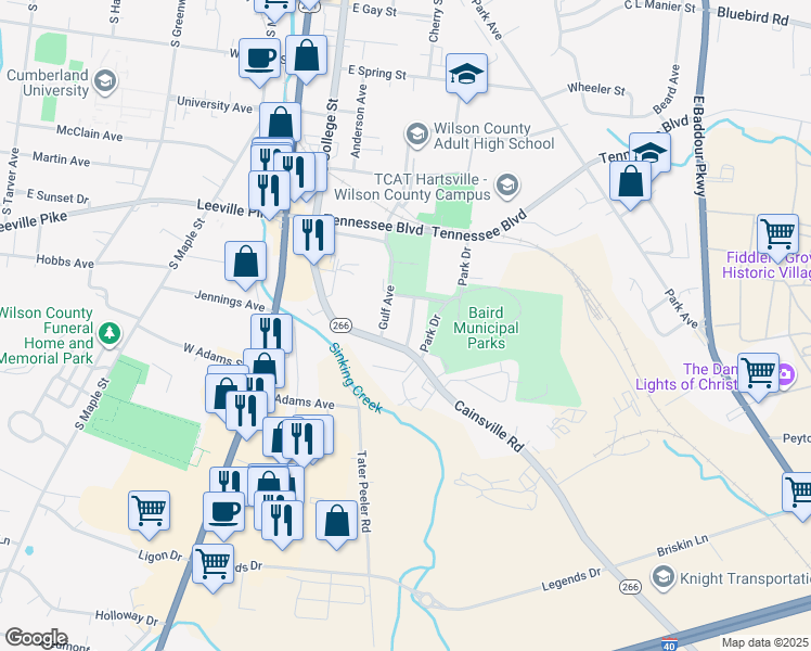 map of restaurants, bars, coffee shops, grocery stores, and more near 508 Prichard Street in Lebanon