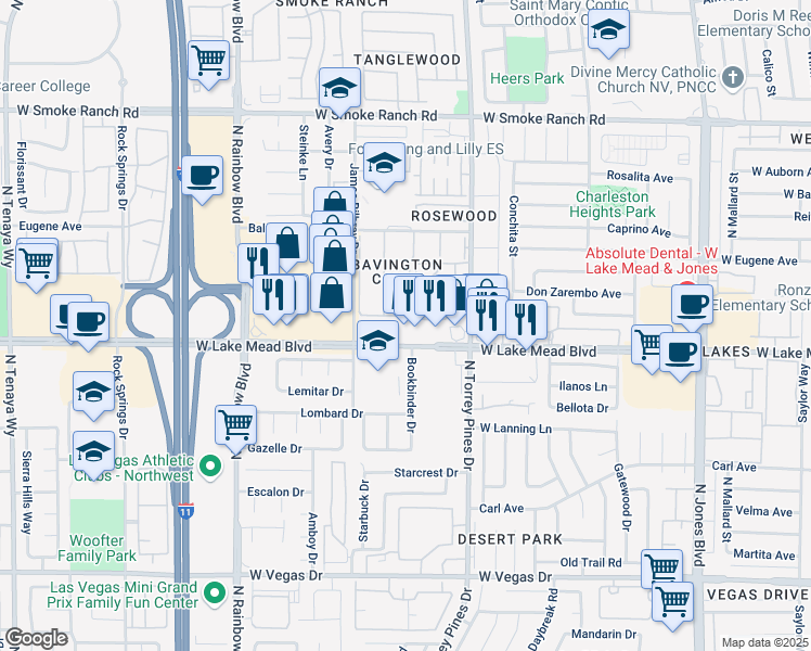 map of restaurants, bars, coffee shops, grocery stores, and more near 6480 West Lake Mead Boulevard in Las Vegas