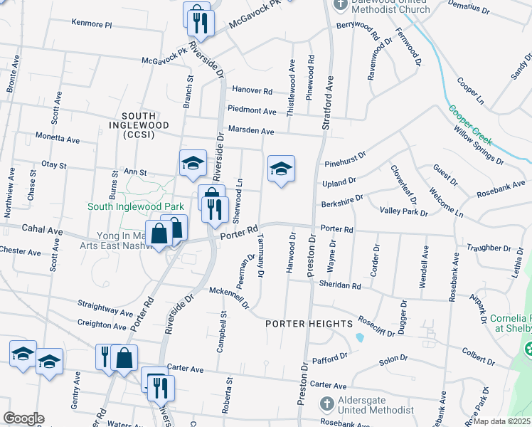 map of restaurants, bars, coffee shops, grocery stores, and more near 1823 Tammany Drive in Nashville