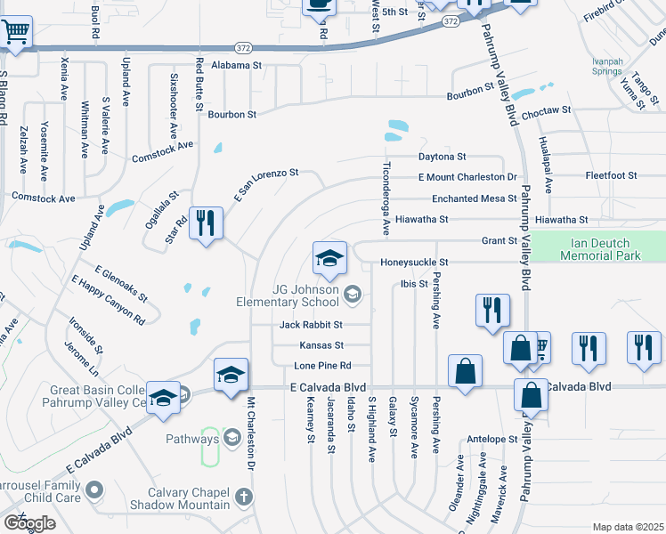 map of restaurants, bars, coffee shops, grocery stores, and more near 1551 Garnet Road in Pahrump